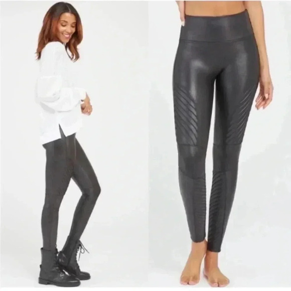 SPANX Pants - Spanx Faux Leather Moto Leggings in Black Size med